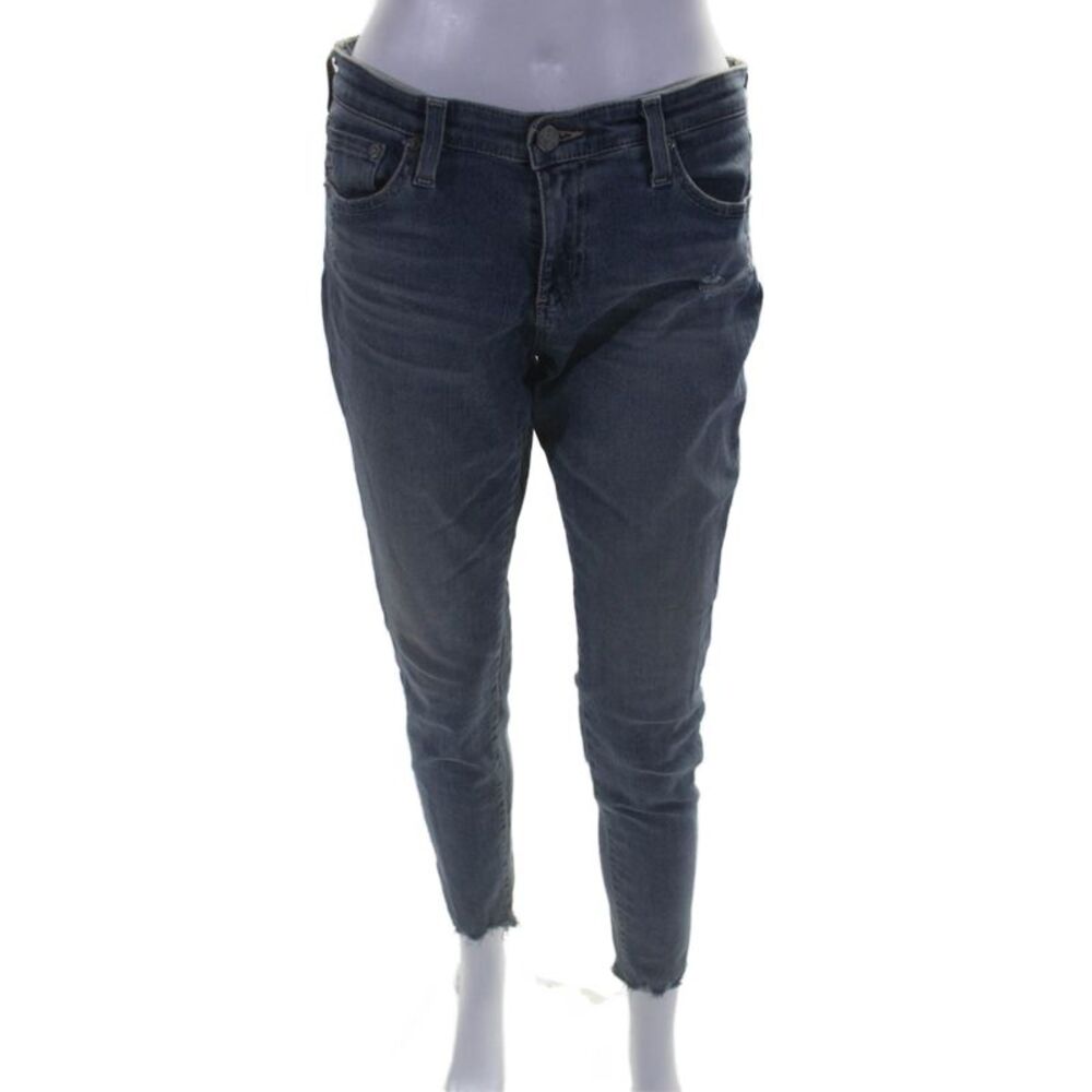 AG-ED Denim Cotton Low-Rise Distressed Ankle Stonewash Skinny Jeans Blue Size 28